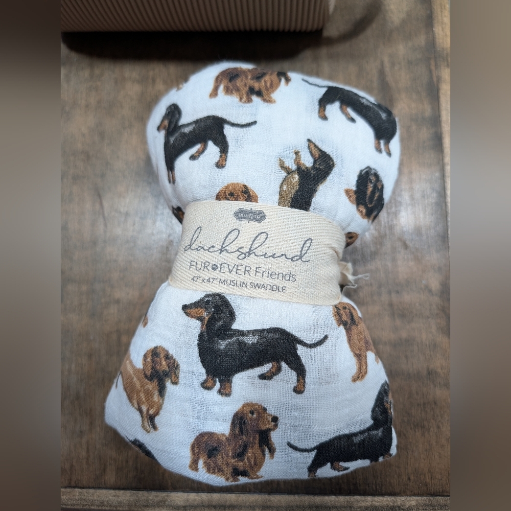 Mud Pie Dachshund Muslin Swaddle- Black, Brown, White